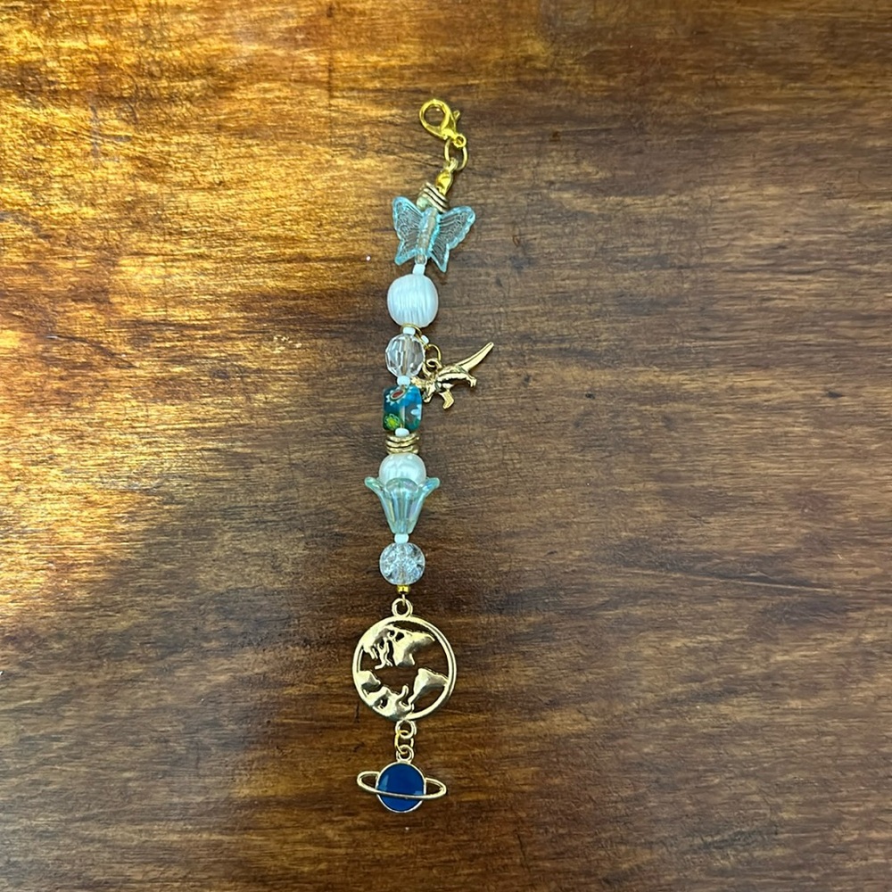 Handmade blue/white/gold keychain